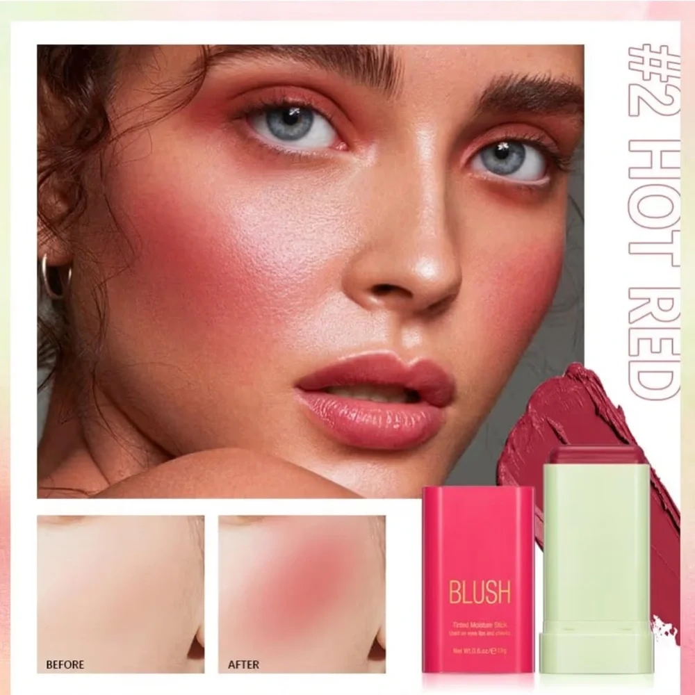 On The Glow Blush Stick Solid Moisturizer Stick for Eyes Lips Cheek (hot red)